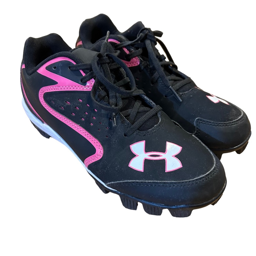 Under Armour Bound MLB Black Pink Cleats Baseball Soccer Lacrosse Shoes Sz 5.5 Y